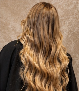 Caramel honey balayage in loose waves