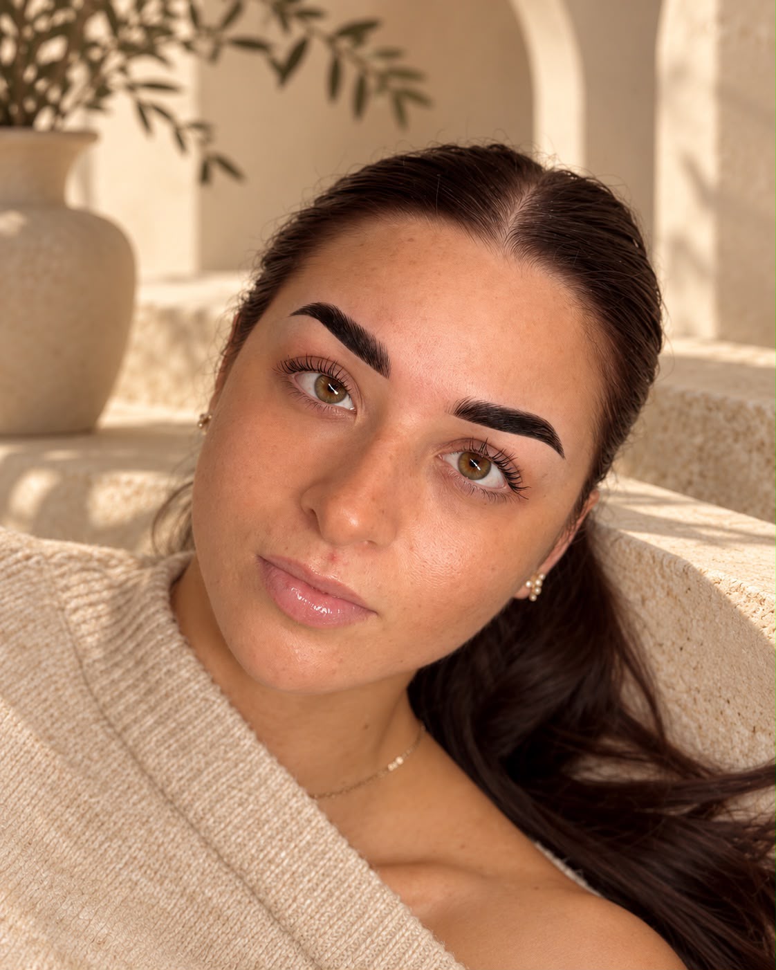 Defined, tinted brows